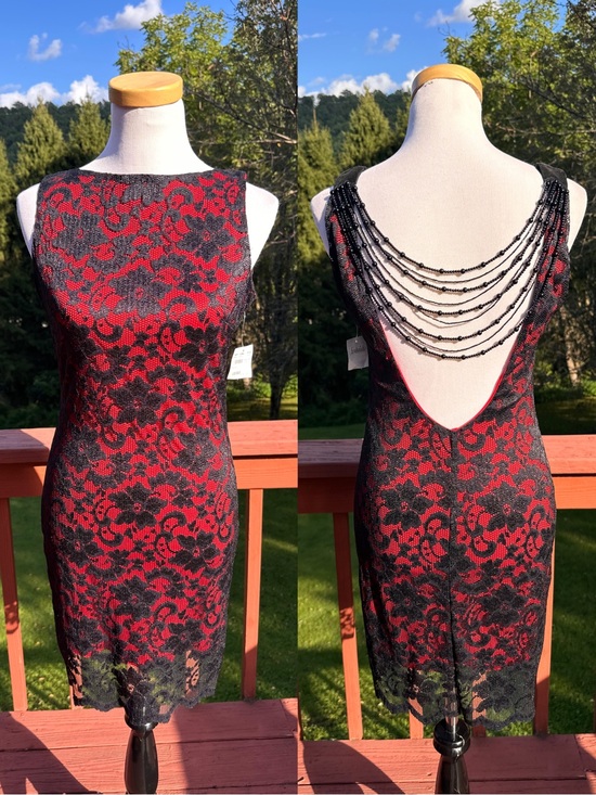Frederick's of Hollywood Dresses & Skirts - Frederick's of Hollywood Red & Black Lace Backless Beaded-Chain Mini Dress NWT